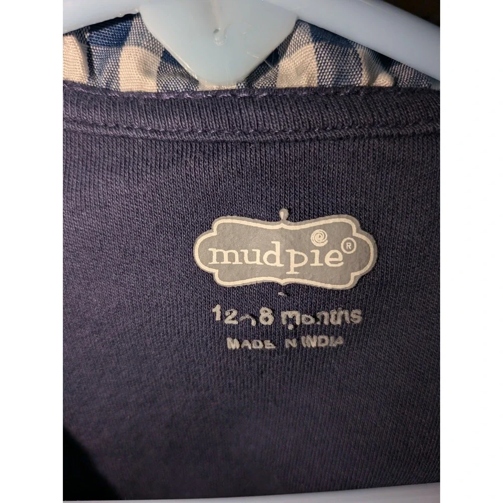 Mud Pie Boys Navy Blue Gingham Quarter Zip Pullover Sweater‎ 12-18 Months